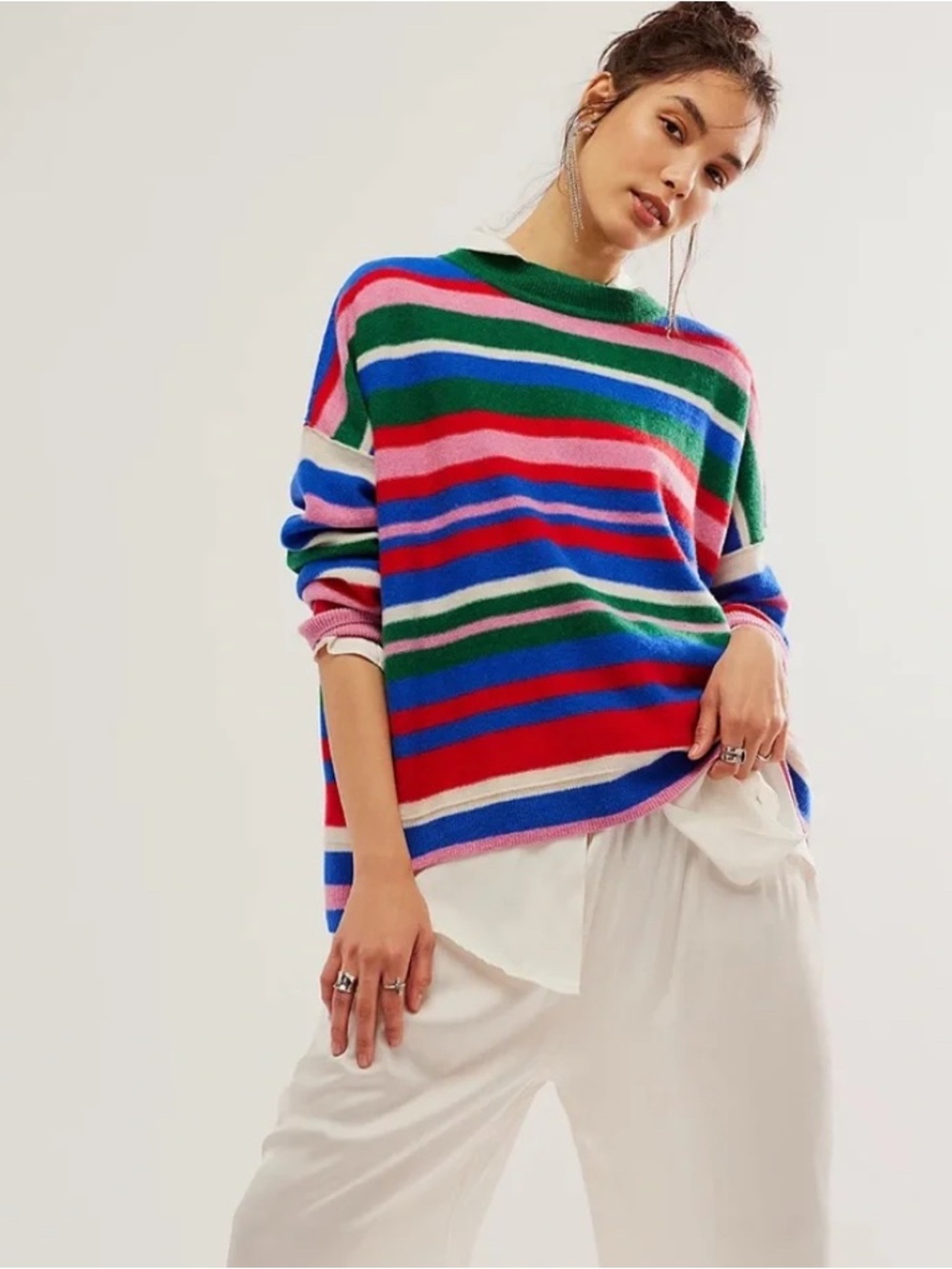 Women’s FREE PEOPLE Rare* Easy Street Striped 100% Cashmere Tunic Sweater